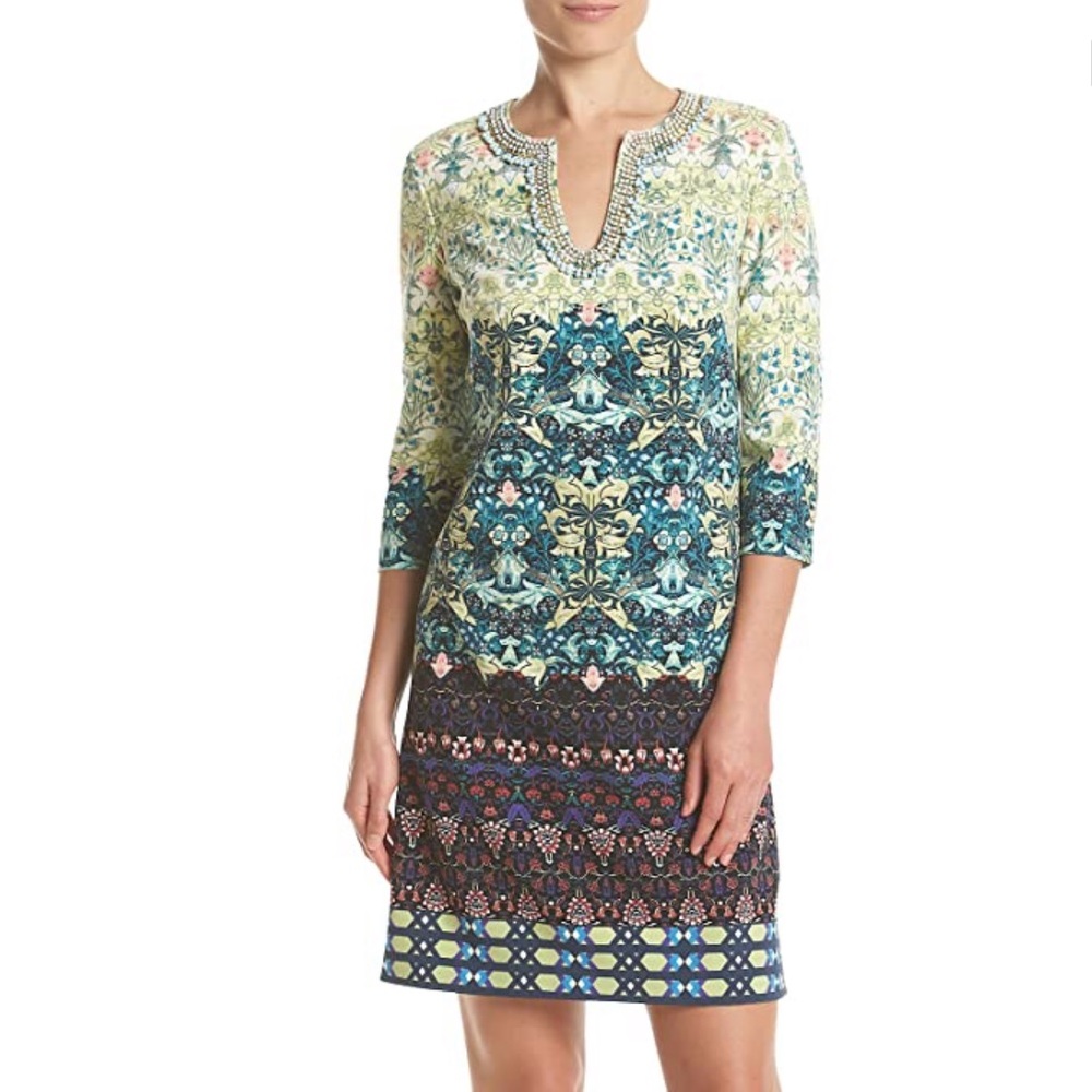 Taylor NWT Green Resort Floral Beaded V Neck Dress 6 Small Coastal Garden Party - Picture 13 of 15